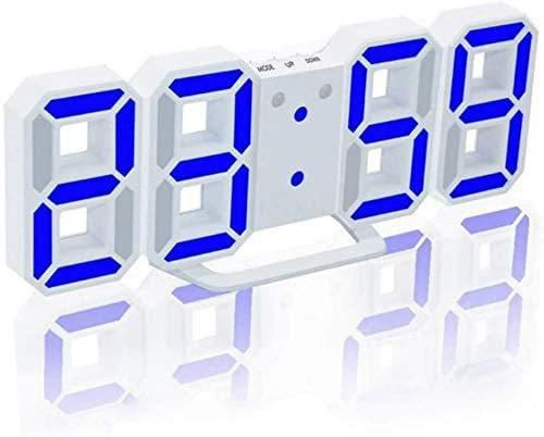 Generic 3D Digital Alarm Clock,ShowTop Wall LED Number Time Clock, With 3 Auto Adjust Brightness Levels,With Snooze Function-White/Blue