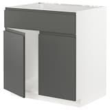 METOD Base cabinet f sink w 2 doors/front, white/Voxtorp dark grey, 80x60 cm - IKEA
