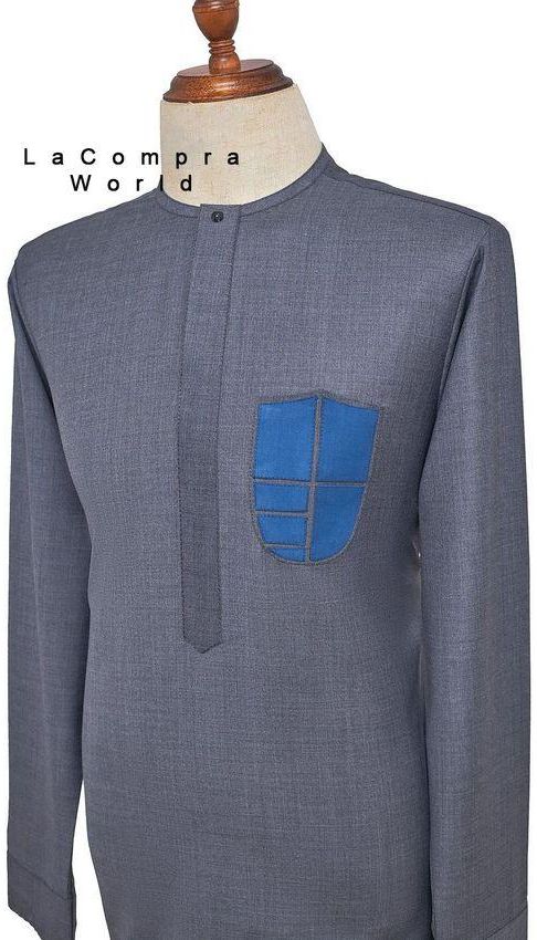 Men's Senator Native Wear (Grey With Blue Pocket Design Long Sleeve)