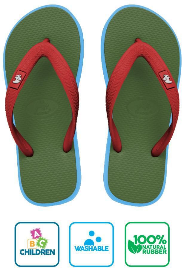 Fipper Kids Slipper - 6 Sizes (Army Green/Sky Blue/ Red)