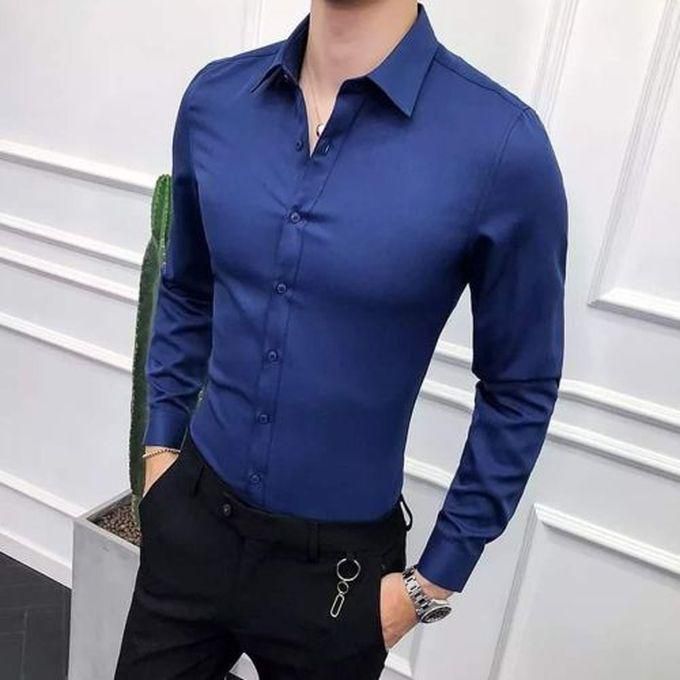 Fashion Navy Blue Turkey Men's Official Long Sleeve Formal Shirt