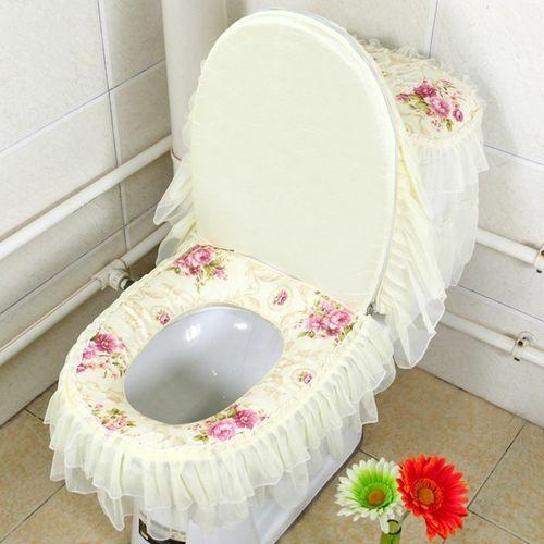 Generic 3Pcs/Set Toilet Seat Cover Set Closestool Tank Lid Lace Floral Washable Pad New