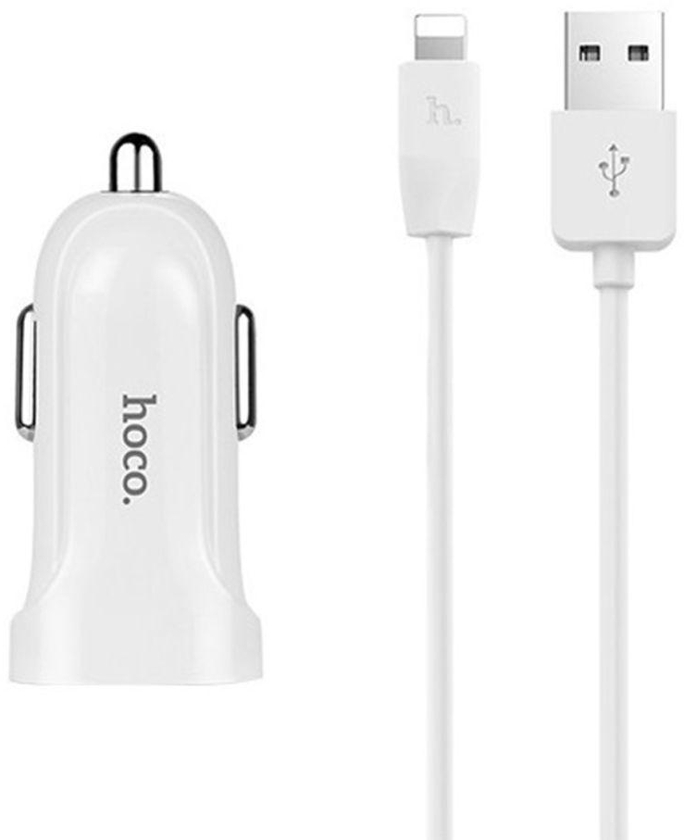 Dual USB Car Charger With Lightning Cable White