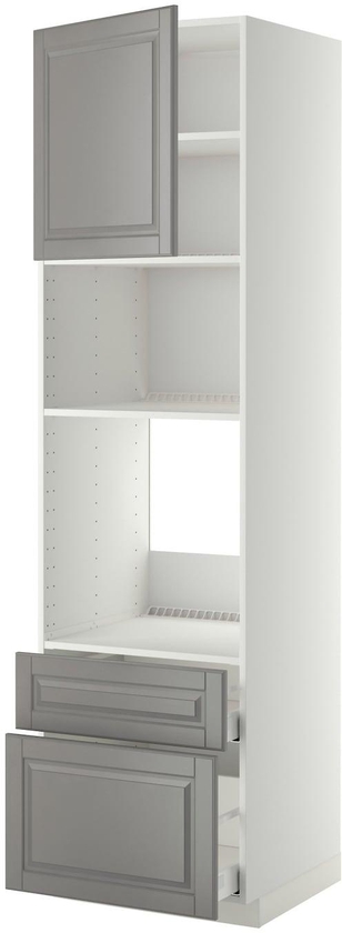 METOD / MAXIMERA خزانة عالية لفرن/م. مع باب/2 أدراج - أبيض/Bodbyn رمادي ‎60x60x220 سم‏