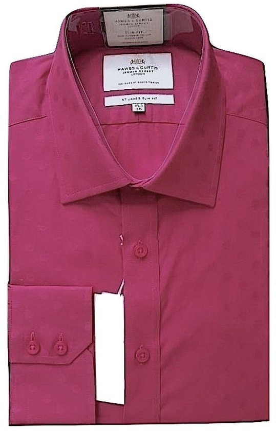 Hawes & Curtis Men's Red Poplin Circle Print Slim Fit Shirt - Single Cuff