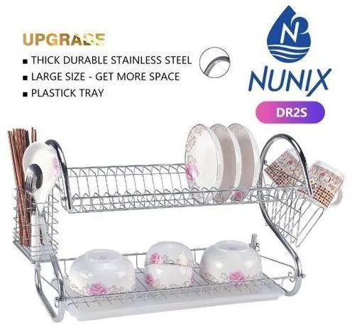 kitchen  2 Tier Dish Rack Stainless Steel, With Drain Board