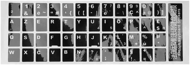 White Letters French Azerty Keyboard Sticker Cover Black for Laptop PC