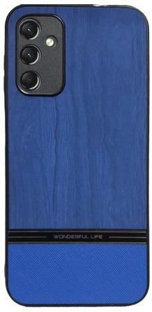 Elmo3ezz Shockproof Wood Grain Skin PU and TPU Shockproof Luxury Phone Case for Samsung Galaxy A54 (Blue)