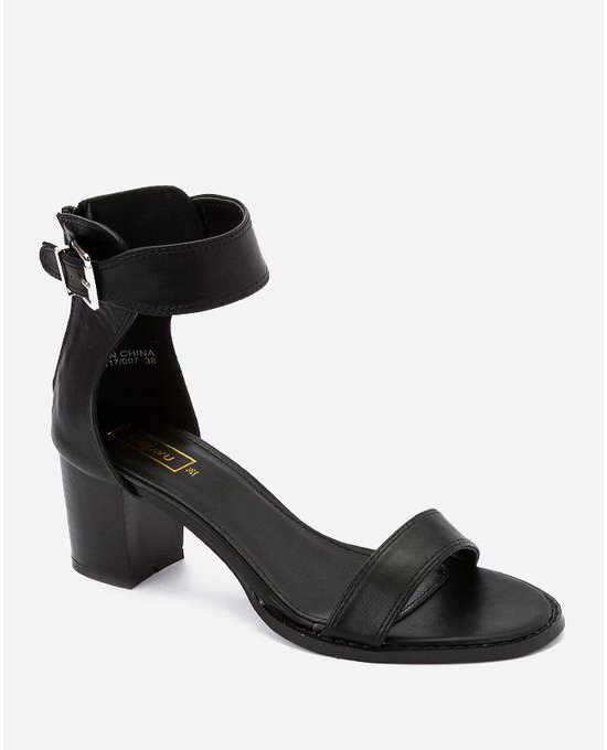Dejavu Ankle Strap Block Heel Sandals - Black