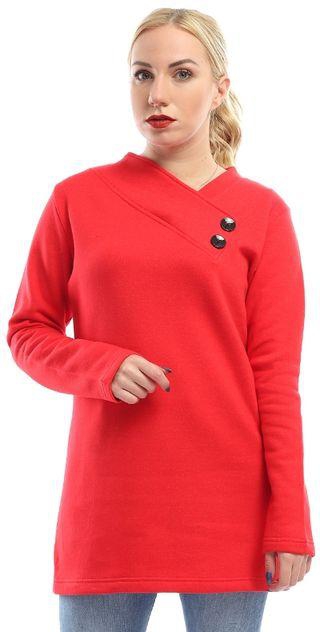 Kady Women Wide Collar Long Sleeves Tunic Top - Red