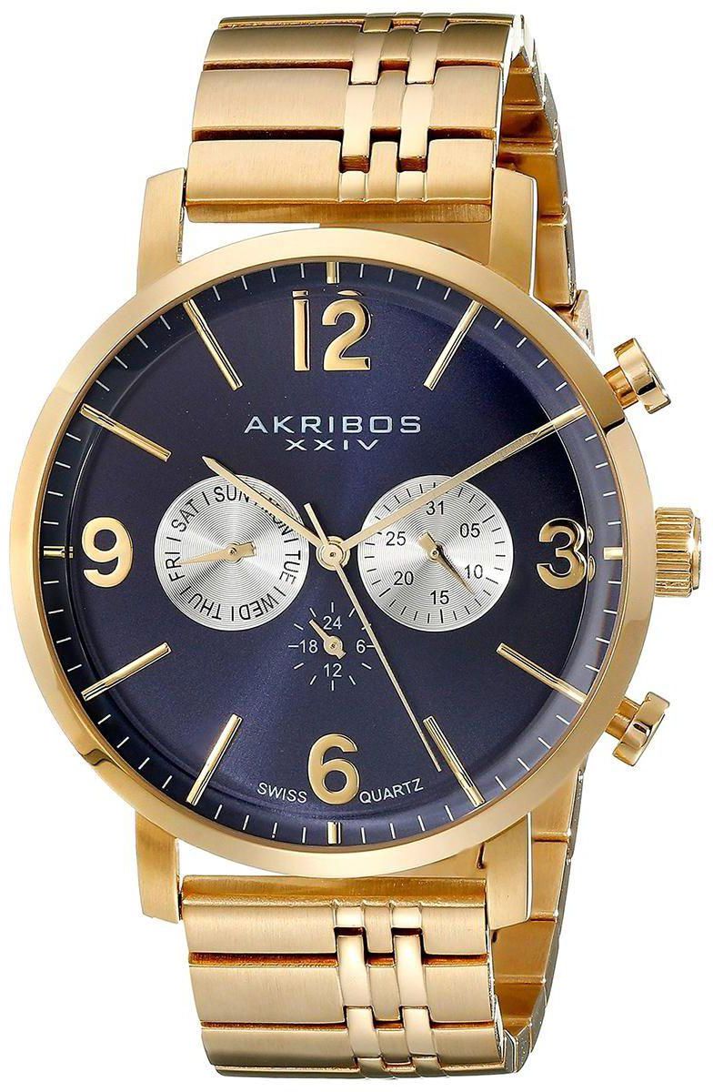 Akribos XXIV Men's Blue Dial Stainless Steel Band Watch - AK782YGBU