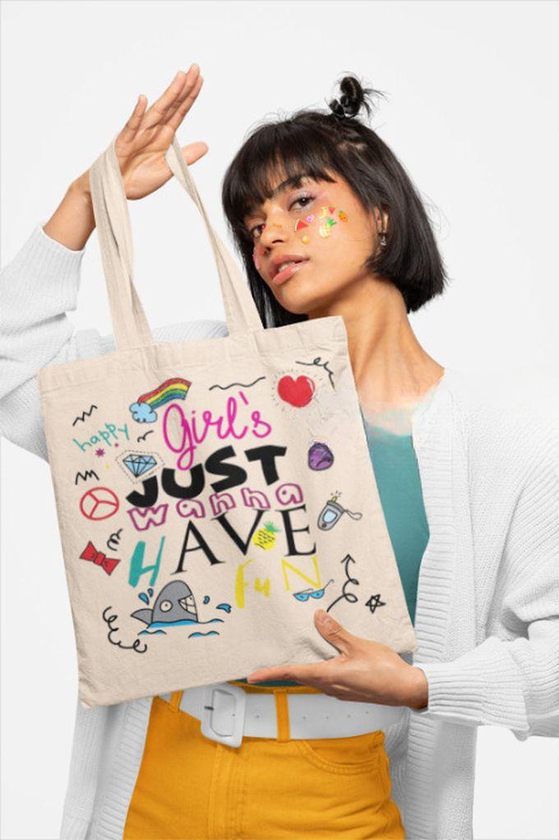Canvas Shopping Tote Bag - Printed Words (GIRLS)