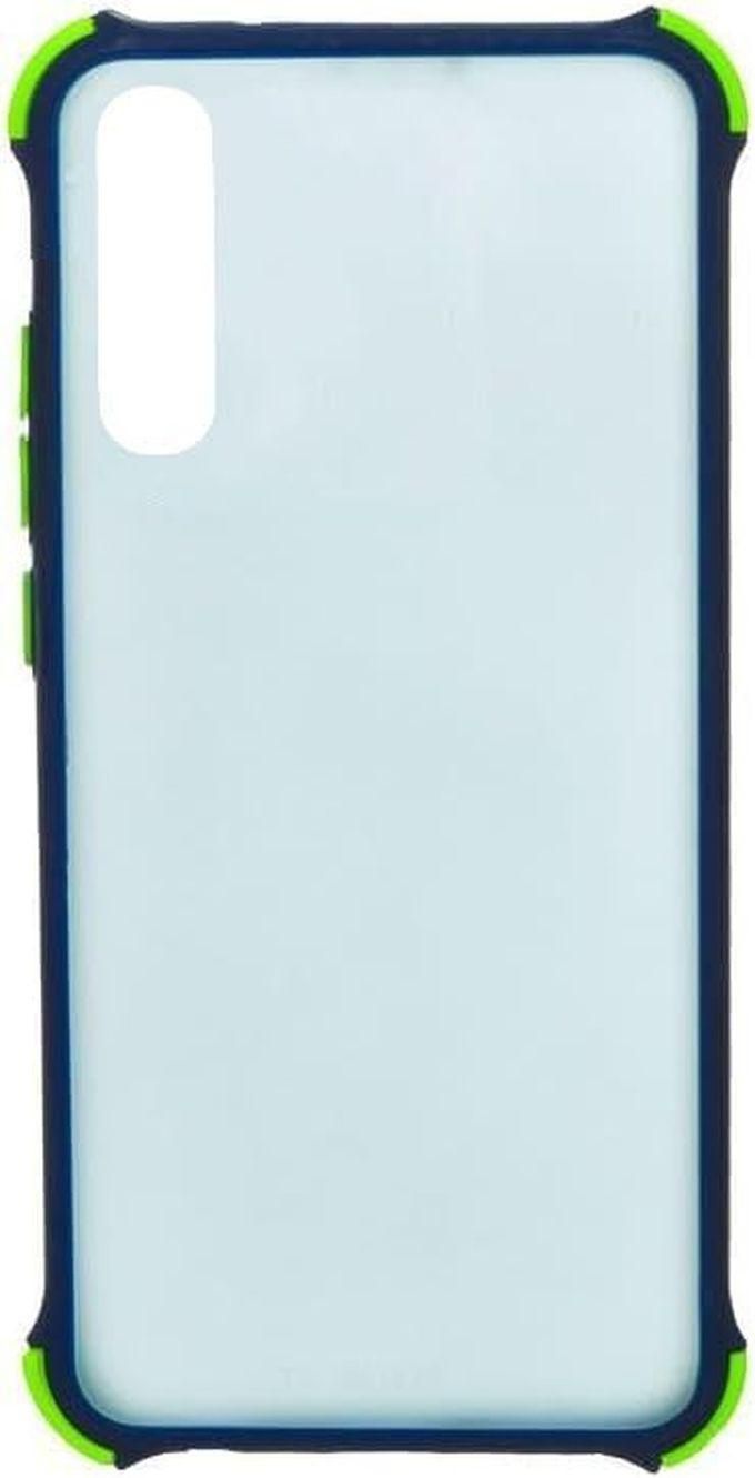 For Samsung A50 / A50s / A30s,Soft Touch Transparent Hard Back Cover With Colored Silicone Edges - Dark Blue