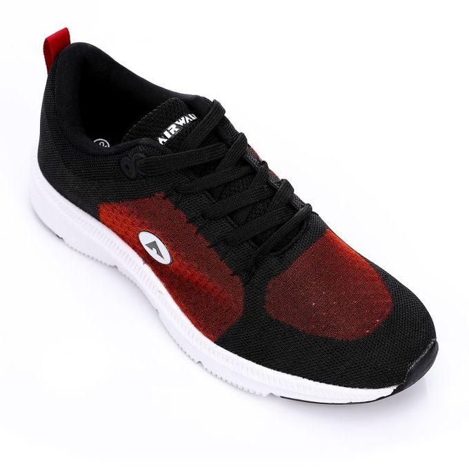 Air Walk Bi-Toned Lace Up Sneakers - Black & Red