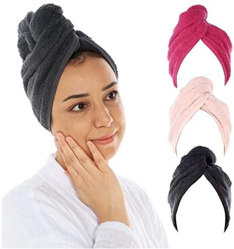 Cacala Terry Cloth Shower Cap for Women – Luxurious Hair Towel Wrap – Non-Frizz Hair Wraps for Women Wet Hair with Holding Loop and Buttons – Highly Absorbent Head Wrap with Accessories – 3pcs