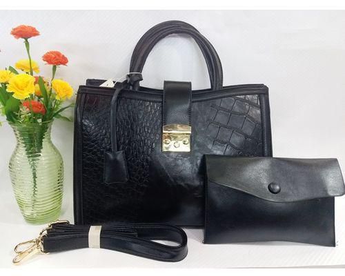 Fashion 2in 1 Black PU Leather Hand Bag