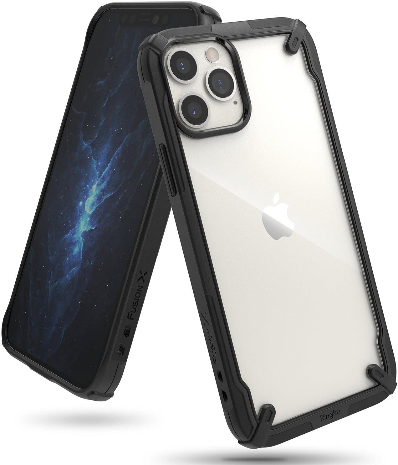 Ringke Cover for iPhone 12 / iPhone 12Pro Case (6.1'') Hard Fusion-X Ergonomic Transparent Shock Absorption TPU Bumper - Black