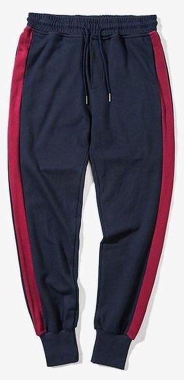 Navy Blue Joggers With Red Stripe