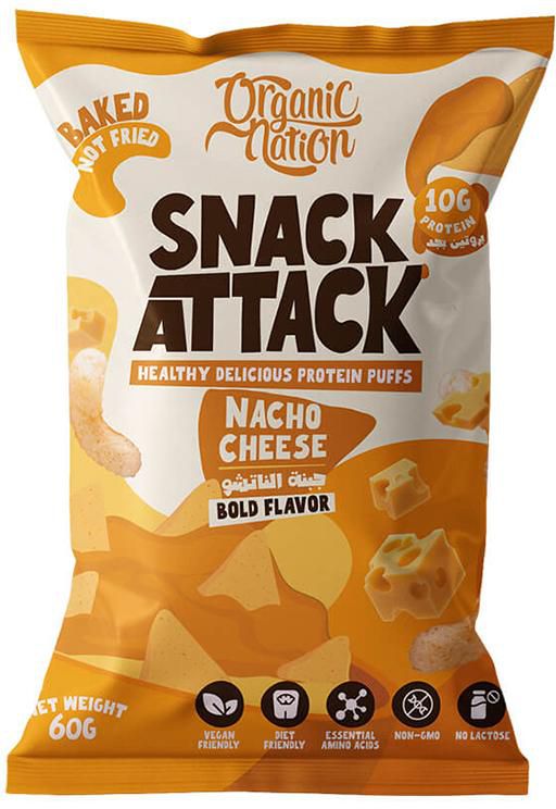 Organic Nation Snack Attack Protein Puffs Nacho Cheese Flavor - 60 gm