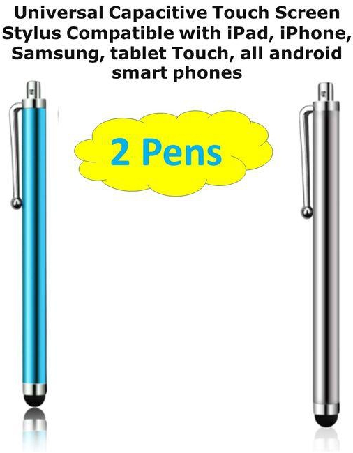 Capacitive Touch Screen Stylus Pen For Smart Phones - 2 Pens - Sky Blue/Silver