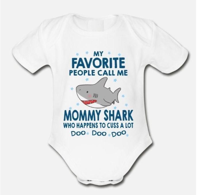 My Favorite People Call Me Mommy Shark Organic Short Sleeve Baby Bodysuit