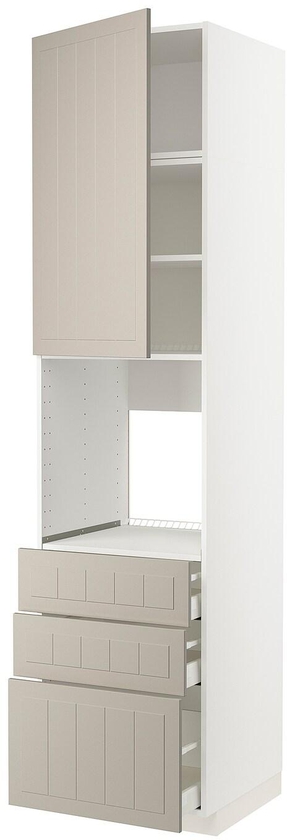 METOD / MAXIMERA خزانة عالية للفرن مع باب/3 أدراج - أبيض/Stensund بيج ‎60x60x240 سم‏