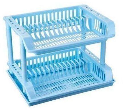 Plastic Dish Plate Drainer Rack Blue (2 Tiers)