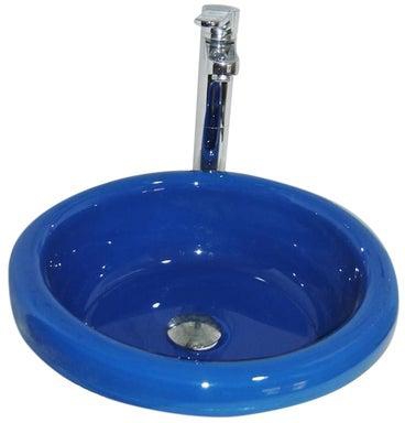 حوض غسيل زجاجي للحمام مزود بخلاط ومكان تصريف أزرق / فضي 20ملليمتر