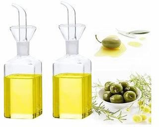 Glass Oil Bottle, 2Pcs Olive Oil Dispenser Bottle Glass, Cooking Oil Vinegar Measuring Dispenser With Spout for Dining Table and Home Kitchen and BBQ (250ml, Transparent)