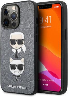 Karl Lagerfeld KLHCP13XSAKICKCSL PU Saffiano Case With Embossed Karl & Choupette Head For iPhone 13 Pro Max - Silver