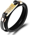 JewelOra MPE-1108 Unisex Black Genuine Cow Leather Gold Plated Jewelry Bracelet
