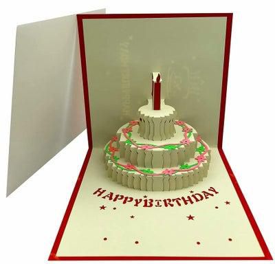 3D Pop Up Birthday Cards Gift Greeting, Creative 3D Handmade Hollow Cake Card with Envelope, Red LED Light Music Laser Cut Happy Birthday Card Postcards, Best Gift for Family Friends