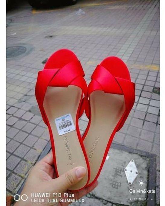 Ladies Flat Slippers - Red