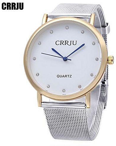 Crrju CRRJU 2109 Women Quartz Watch Stainless Steel Net Strap Artificial Diamond Dial Wristwatch - - SILVER AND GOLDEN