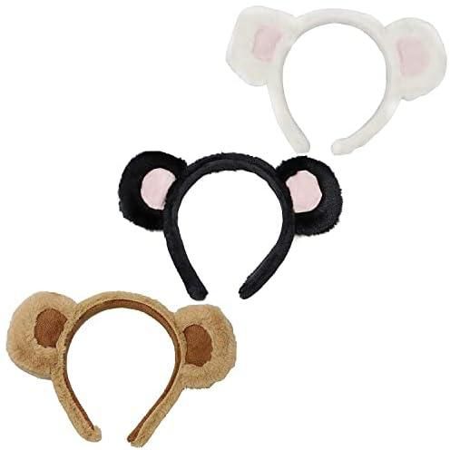 3 Pack Fluffy Bear Ears Headband Cute Animal Ears Hairdband Headwear Fun Shower Makeup Hair Hoop for Girls Womens