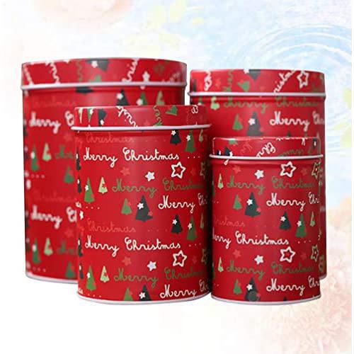 Amosfun 4 Pcs Christmas Cookie Box Jar Nesting Boxes Candy Storage Containers Christmas Biscuits Tin Can for Christmas New Year Party Favors 