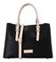 Dejavu Two-Tone Faux Leather Top Buckled Handle Tote Bag with Detachable Shoulder Strap for Women - Black and Beige