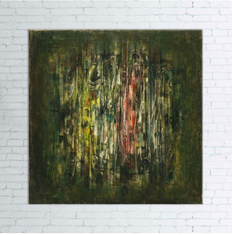 Decorative Canvas Wall Painting Green/Yellow/Black 40x40 centimeter