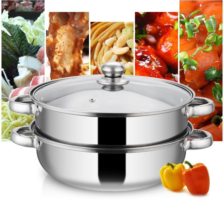 GTE 28cm 2 Tiers Steamer Pot Set Premium High Quality Stainless Steel - CW-7123 (Silver)