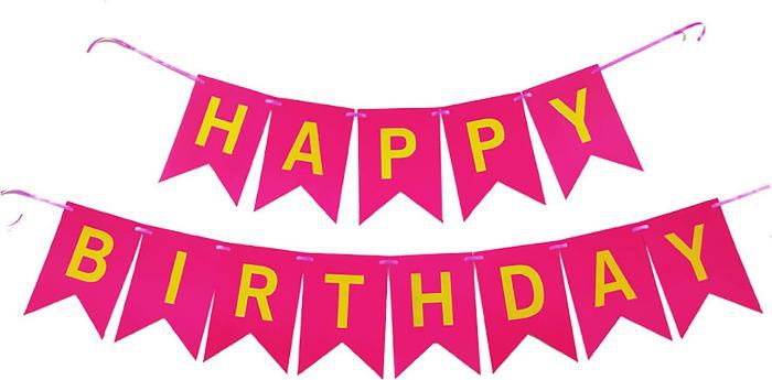 Hot Pink Happy Birthday Bunting Banner,Swallowtail Flag Happy Birthday Sign,