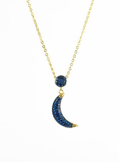 Chinese Gold Necklace Gold with Blue Zirconic Cresent Pendant