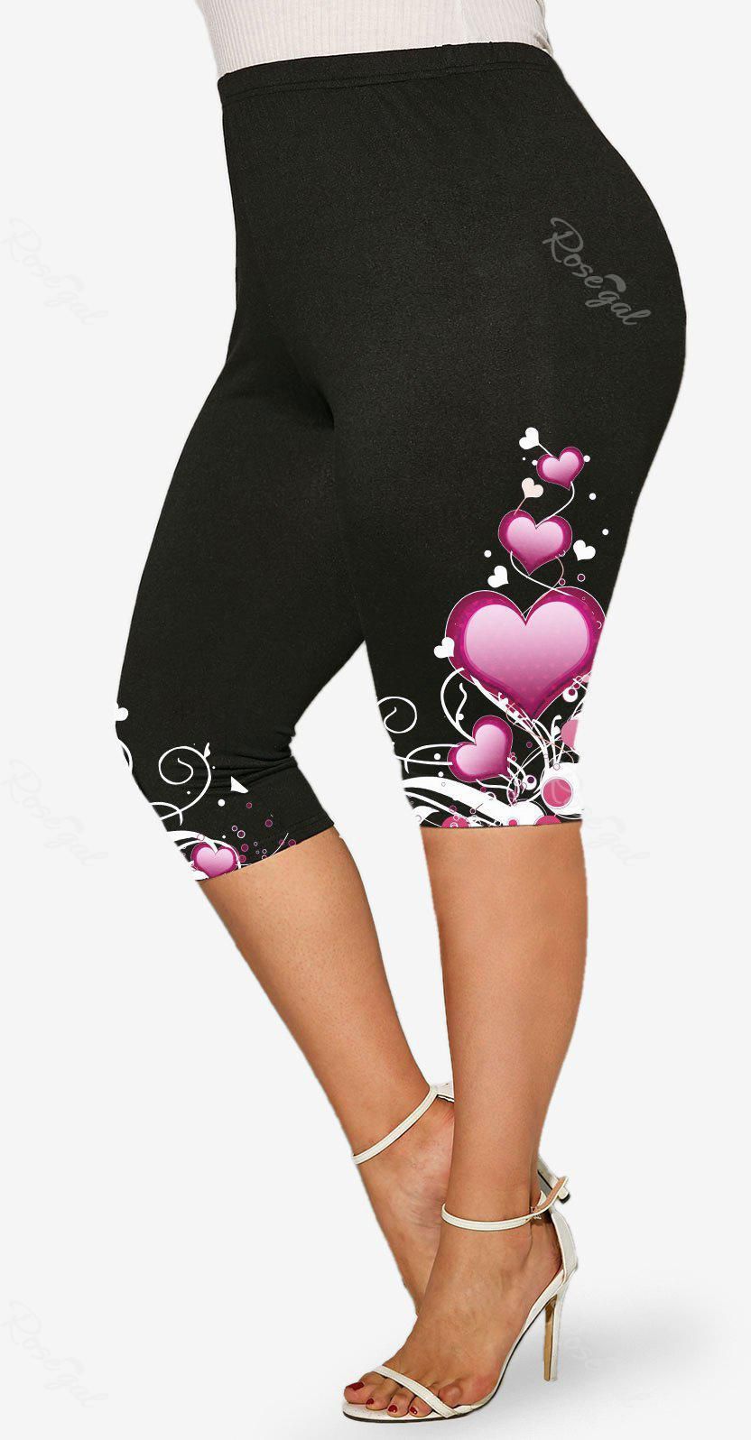 Plus Size High Waist Heart Print Skinny Capri Leggings - 5x | Us 30-32