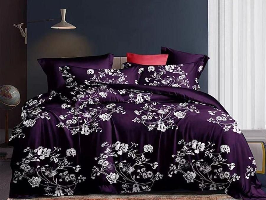 Durable Purple & White Duvet, Bedsheet With 4 Pillow Cases.