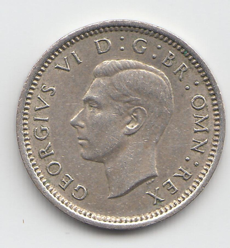 Three silver pennies Britain George VI in 1944 version