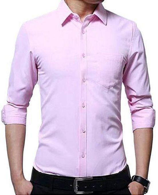 Fashion PINK Formal Official Long Sleeved Shirt-Slim Fit