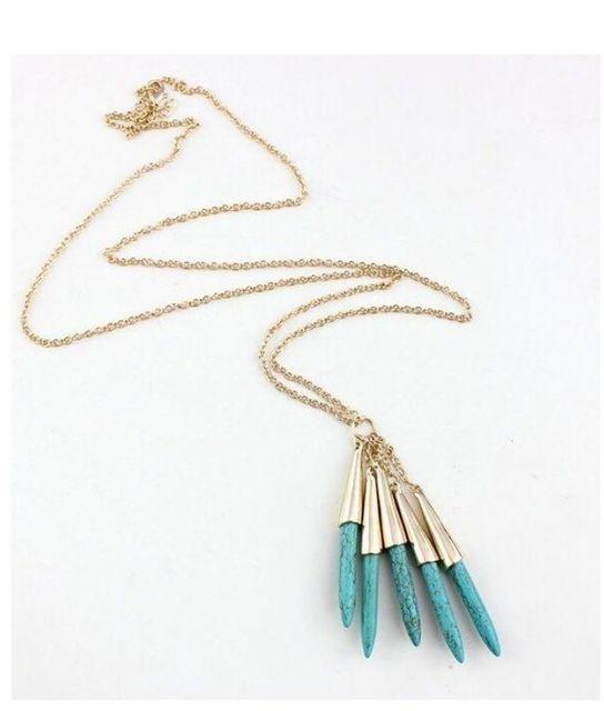 Generic stone Necklace-light blue & Gold