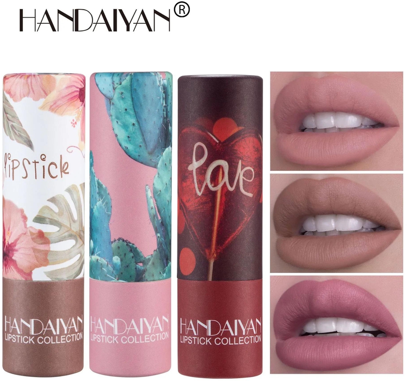 Handaiyan Matte Lipstick Long Lasting Waterproof for Lips Pink Velvet Nude Red Brown Tint Lip Stick Resistant Lipstic Makeup
