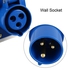 Blue 240V 16 Amp 3 PIN Industrial Site Plug & Wall Socket Waterproof IP44 Plug Connector Socket 2P+Earth Male/Female