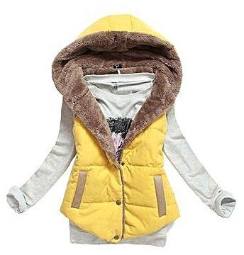 Sunweb Plus Size Slim Jacket Hoodie Vest Coat Waistcoat Yellow