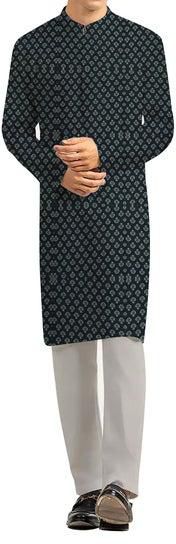 Unstitched Fabric Printed 100% Fancy Jacquard for Kurta and Pyjama Set 58 inch Black and Grey
